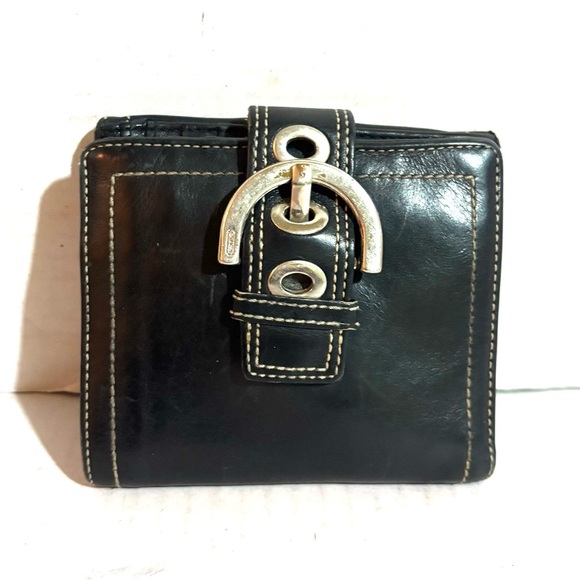 Coach vintage Black Leather Wallet with Silver Buckle - Picture 1 of 6